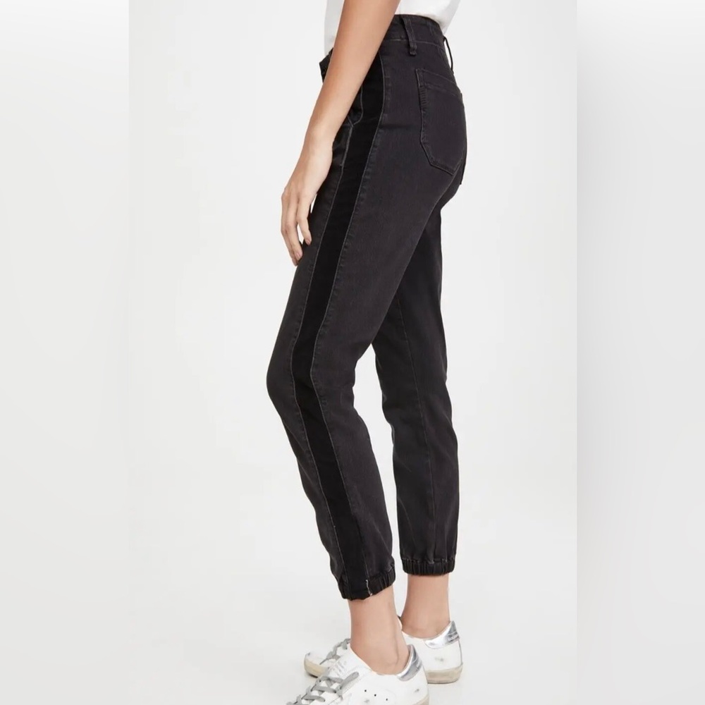 Paige Mayslie Jogger size 27 faded black denim with velvet inset. Worn 1 time.